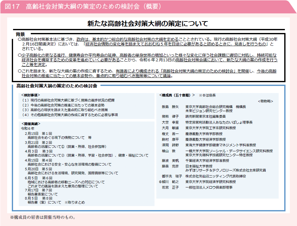図17　高齢社会対策大綱の策定のための検討会（概要）