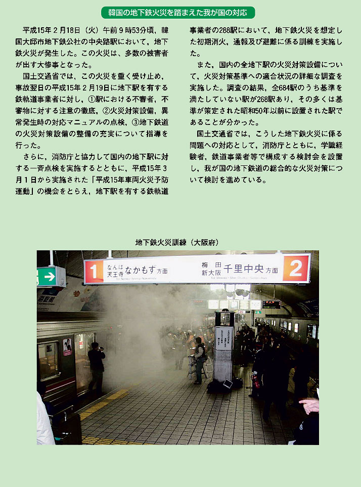 図　韓国の地下鉄火災をふまえた我が国の対応