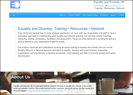 Equality and Diversity UK ウェブサイト　トップページの画面