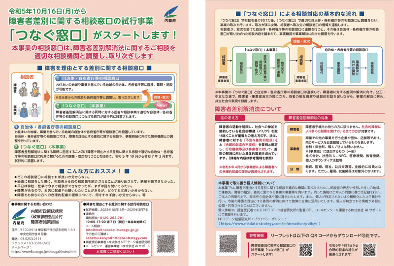 障害者差別に関する相談窓口の試行事業「つなぐ窓口」がスタート！　リーフレット